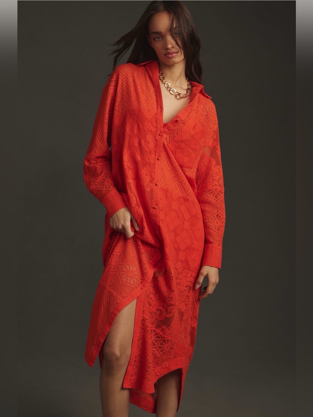 MAEVE Anthropologie Long Sleeved Collared Shirt Dress in Orange size S -runs big